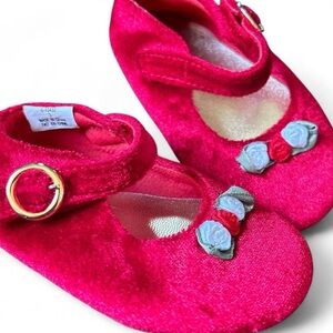 Red Velvet Baby Shoes with Flower Detail